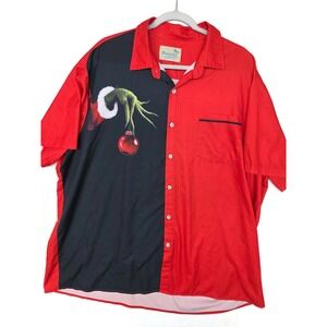 Royaura Shirt Mens 3XL Red Grinch Christmas Hawaiian Short Sleeve Button